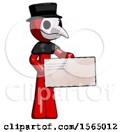 Poster, Art Print Of Red Plague Doctor Man Presenting Large Envelope
