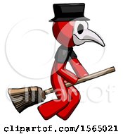 Poster, Art Print Of Red Plague Doctor Man Flying On Broom