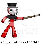 Poster, Art Print Of Red Plague Doctor Man Bo Staff Pointing Right Kung Fu Pose