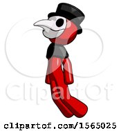 Poster, Art Print Of Red Plague Doctor Man Floating Through Air Left