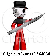 Poster, Art Print Of Red Plague Doctor Man Holding Large Scalpel