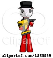 Poster, Art Print Of Red Plague Doctor Man Holding Large Drill