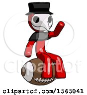 Poster, Art Print Of Red Plague Doctor Man Sitting On Giant Football