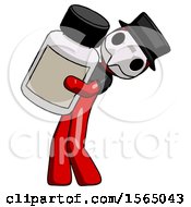 Poster, Art Print Of Red Plague Doctor Man Holding Large White Medicine Bottle