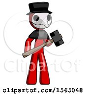 Poster, Art Print Of Red Plague Doctor Man With Sledgehammer Standing Ready To Work Or Defend