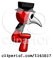 Poster, Art Print Of Red Plague Doctor Man Squatting Facing Right