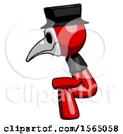 Poster, Art Print Of Red Plague Doctor Man Squatting Facing Left