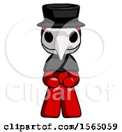 Poster, Art Print Of Red Plague Doctor Man Squatting Facing Front