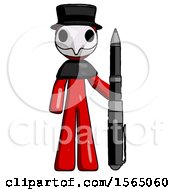 Poster, Art Print Of Red Plague Doctor Man Holding Large Pen