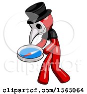 Poster, Art Print Of Red Plague Doctor Man Walking With Large Compass