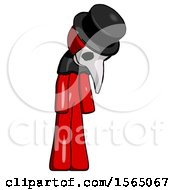 Poster, Art Print Of Red Plague Doctor Man Depressed With Head Down Turned Right