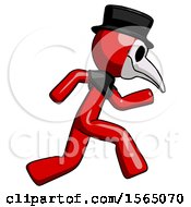 Poster, Art Print Of Red Plague Doctor Man Running Fast Right