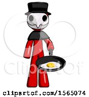 Poster, Art Print Of Red Plague Doctor Man Frying Egg In Pan Or Wok