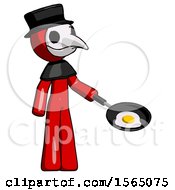 Poster, Art Print Of Red Plague Doctor Man Frying Egg In Pan Or Wok Facing Right