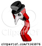 Poster, Art Print Of Red Plague Doctor Man With Headache Or Covering Ears Turned To His Left
