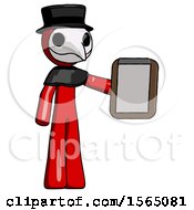 Poster, Art Print Of Red Plague Doctor Man Showing Clipboard To Viewer