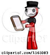 Poster, Art Print Of Red Plague Doctor Man Reviewing Stuff On Clipboard
