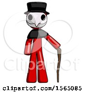 Poster, Art Print Of Red Plague Doctor Man Standing With Hiking Stick