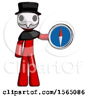Poster, Art Print Of Red Plague Doctor Man Holding A Large Compass