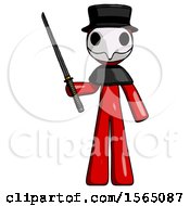 Poster, Art Print Of Red Plague Doctor Man Standing Up With Ninja Sword Katana
