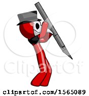 Poster, Art Print Of Red Plague Doctor Man Stabbing Or Cutting With Scalpel