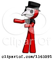 Red Plague Doctor Man Presenting Something To His Right