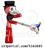 Poster, Art Print Of Red Plague Doctor Man Holding Jesterstaff - I Dub Thee Foolish Concept