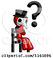 Poster, Art Print Of Red Plague Doctor Man Question Mark Concept Sitting On Chair Thinking