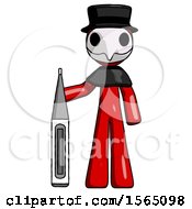 Poster, Art Print Of Red Plague Doctor Man Standing With Large Thermometer
