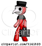 Poster, Art Print Of Red Plague Doctor Man Walking With Briefcase To The Left