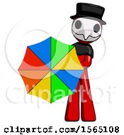 Poster, Art Print Of Red Plague Doctor Man Holding Rainbow Umbrella Out To Viewer