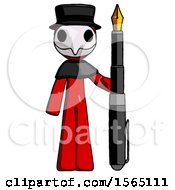 Poster, Art Print Of Red Plague Doctor Man Holding Giant Calligraphy Pen