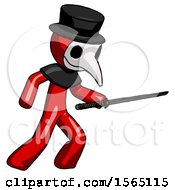 Poster, Art Print Of Red Plague Doctor Man Stabbing With Ninja Sword Katana
