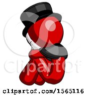 Red Plague Doctor Man Sitting With Head Down Back View Facing Left