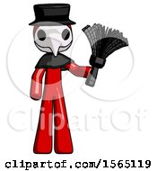 Poster, Art Print Of Red Plague Doctor Man Holding Feather Duster Facing Forward