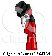 Poster, Art Print Of Red Plague Doctor Man Depressed With Head Down Turned Left