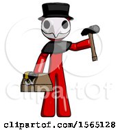 Poster, Art Print Of Red Plague Doctor Man Holding Tools And Toolchest Ready To Work