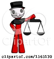 Poster, Art Print Of Red Plague Doctor Man Holding Scales Of Justice
