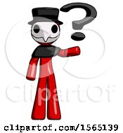 Poster, Art Print Of Red Plague Doctor Man Holding Question Mark To Right