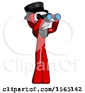 Poster, Art Print Of Red Plague Doctor Man Looking Through Binoculars To The Right