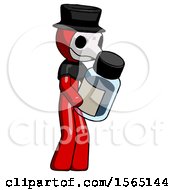 Red Plague Doctor Man Holding Glass Medicine Bottle