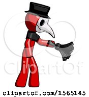 Poster, Art Print Of Red Plague Doctor Man Dusting With Feather Duster Downwards