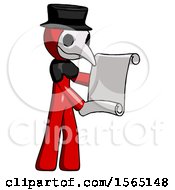 Poster, Art Print Of Red Plague Doctor Man Holding Blueprints Or Scroll