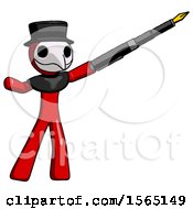 Poster, Art Print Of Red Plague Doctor Man Pen Is Mightier Than The Sword Calligraphy Pose
