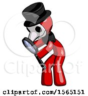 Red Plague Doctor Man Inspecting With Large Magnifying Glass Left
