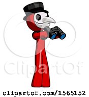 Poster, Art Print Of Red Plague Doctor Man Holding Binoculars Ready To Look Right