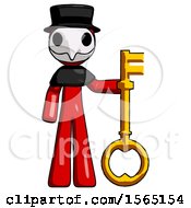 Red Plague Doctor Man Holding Key Made Of Gold