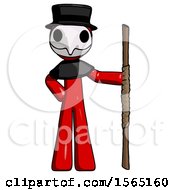 Poster, Art Print Of Red Plague Doctor Man Holding Staff Or Bo Staff