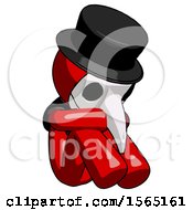 Red Plague Doctor Man Sitting With Head Down Facing Angle Right