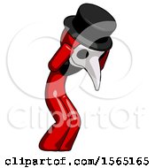 Poster, Art Print Of Red Plague Doctor Man With Headache Or Covering Ears Turned To His Right